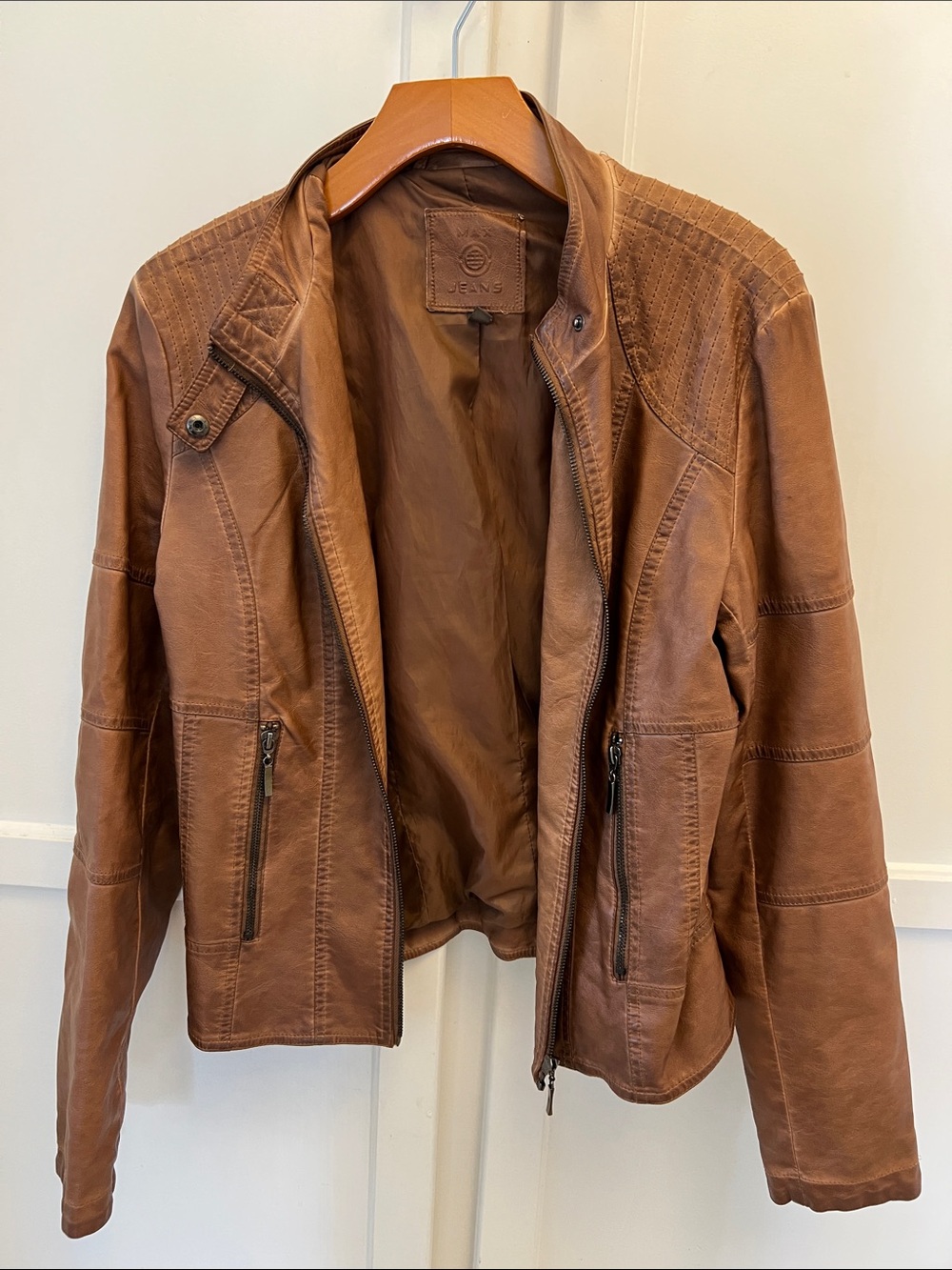 Max Jeans Cognac Brown Leather Moto Jacket